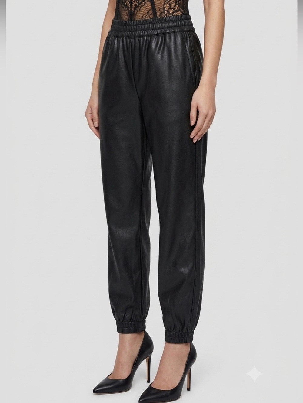 Aritzia Babaton Vegan Black Faux Leather Joggers Womens Size XXS Glossy Liquid